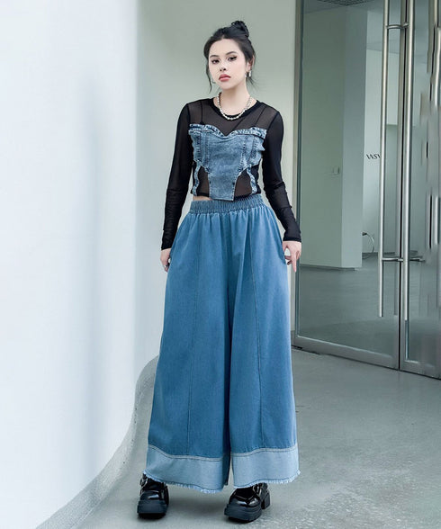 Stitch Contrast Color Wide Denim